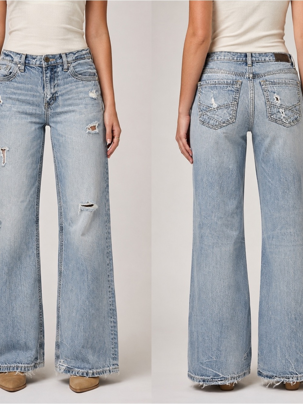 BKE Tyler Women’s 29R Light Wash Distressed Wide Leg Jeans Raw Hem
